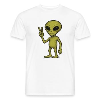 Peaceful Alien Peace Sign Illustration - Men's T-Shirt - white - Front - AI Model Male 178 dark (178cm)
