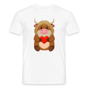 Comic Highland Cow with Red Heart – Love Art - Men's T-Shirt - white - Front - AI Model Male 178 dark (178cm)
