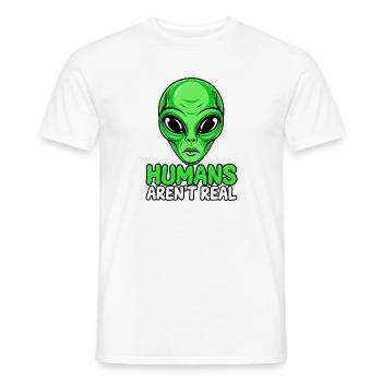 Alien Head: Menschen sind nicht real - Männer T-Shirt - Weiß - Vorne - AI Model Male 178 dark (178cm)