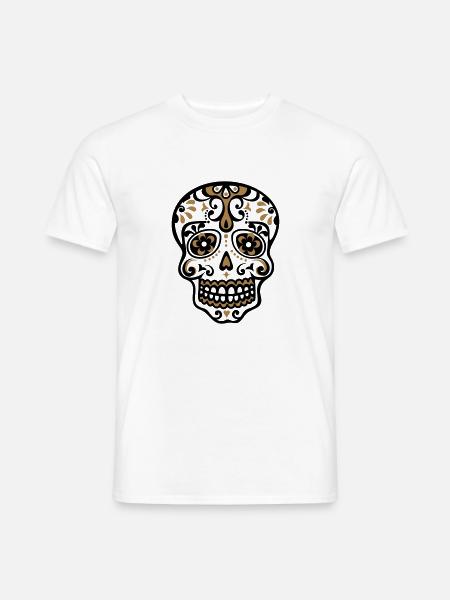 Totenkopf sugar skull Blumen Muster mexikanischer - Männer T-Shirt - Weiß