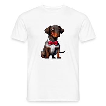 Chiot teckel Teckel avec nœud papillon Dog Dogs - T-shirt homme - blanc - Devant - AI Model Male 178 dark (178cm)