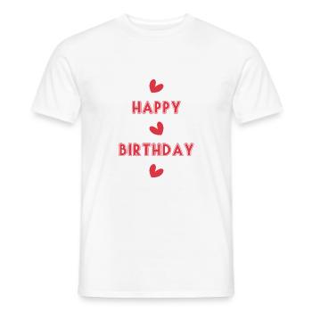 ANNIVERSAIRE. HAPPY BIRTHDAY. JOYEUX ANNIVERSAIRE. - T-shirt homme - blanc - Devant - AI Model Male 178 dark (178cm)