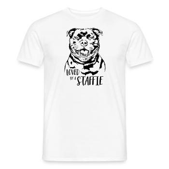 STAFFORDSHIRE BULL TERRIER loved by a Staffie dog - Men's T-Shirt - white - Front - AI Model Male 178 dark (178cm)