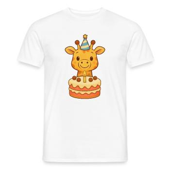 Giraffe with birthday cake - Men's T-Shirt - white - Front - AI Model Male 178 dark (178cm)