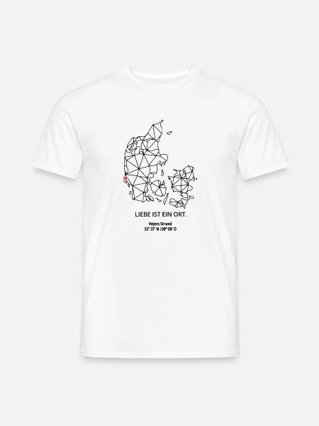 Dänemark Umriss - Vejers Strand - mit Koordinaten - Männer T-Shirt - Weiß