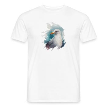 Stylish North Sea Coast Seagull Watercolor - Men's T-Shirt - white - Front - AI Model Male 178 dark (178cm)
