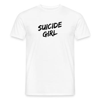 "Suicide Girl" - Schwarze Pinselschrift - Männer T-Shirt - Weiß - Vorne - AI Model Male 178 dark (178cm)