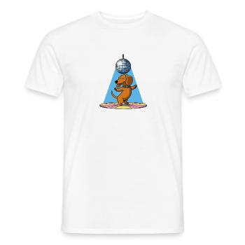 chien teckel boule disco danse danse dans une soirée disco - T-shirt homme - blanc - Devant - AI Model Male 178 dark (178cm)