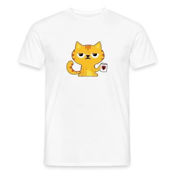 Coffee Drinker Cat Sleep Shirt Morning Muffle - Men's T-Shirt - white - Front - AI Model Male 178 dark (178cm)
