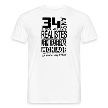 34 ans / anniversaire 34 ans / t-shirt 34 ans - T-shirt homme - blanc - Devant - AI Model Male 178 dark (178cm)