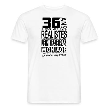 36 ans / anniversaire 36 ans / t-shirt 36 ans - T-shirt homme - blanc - Devant - AI Model Male 178 dark (178cm)
