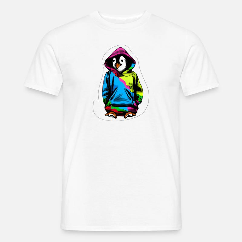 Süßer Pinguin mit Bunten Pullover - Männer T-Shirt - Weiß