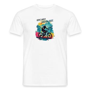 mountain bike mbt bike ride wild breath free - Men's T-Shirt - white - Front - AI Model Male 178 dark (178cm)