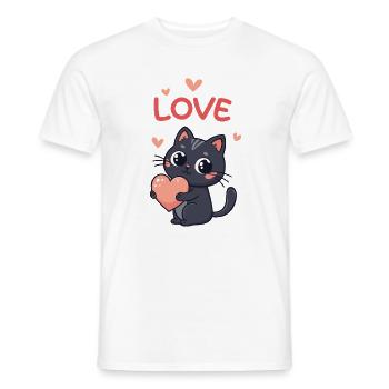 Kawaii Cat Pink Heart Love - Men's T-Shirt - white - Front - AI Model Male 178 dark (178cm)