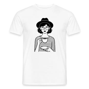 fille de la hanche au café - T-shirt homme - blanc - Devant - AI Model Male 178 dark (178cm)