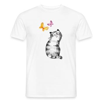 Cat with Butterflies – Sketch Design - Men's T-Shirt - white - Front - AI Model Male 178 dark (178cm)