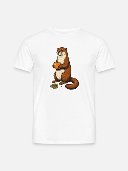 Otter mit Fallapfel - Männer T-Shirt - Weiß