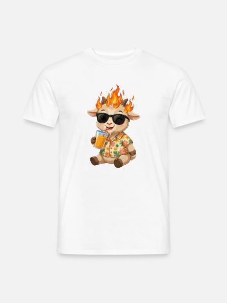 Coole Feuer Ziege Sommer - Ziege mit Sonnenbrille - Männer T-Shirt - Weiß