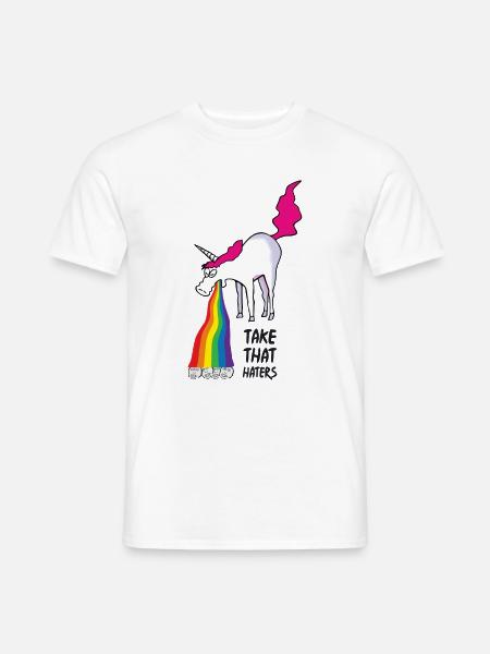 Einhorn kotzt Regenbogen - haters - Männer T-Shirt - Weiß