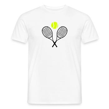 Tennis, tennis racket and tennis ball (cheap!) - Men's T-Shirt - white - Front - AI Model Male 178 dark (178cm)