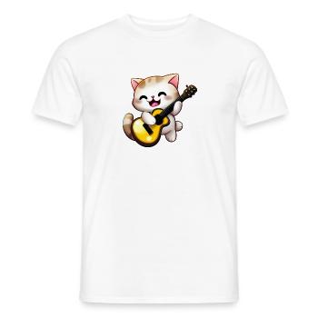 Chat avec guitare - T-shirt homme - blanc - Devant - AI Model Male 178 dark (178cm)
