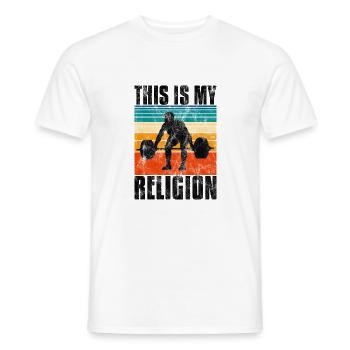 Bodybuilding is my religion Bpdybuilder GYM Retro - Männer T-Shirt - Weiß - Vorne - AI Model Male 178 dark (178cm)