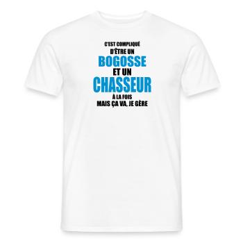 c'est compliqué d'être un bogosse et un chasseur - T-shirt homme - blanc - Devant - AI Model Male 178 dark (178cm)