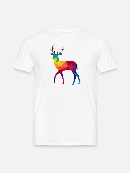 Hirsch bunt farbig Regenbogen - Männer T-Shirt - Weiß