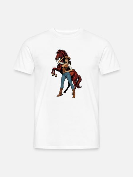 Cowboy-Frau und Red Horse - Männer T-Shirt - Weiß