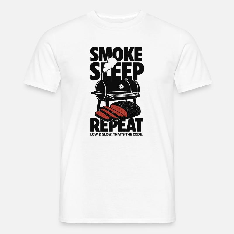 Smoke Sleep Repeat BBQ Design - Männer T-Shirt - Weiß