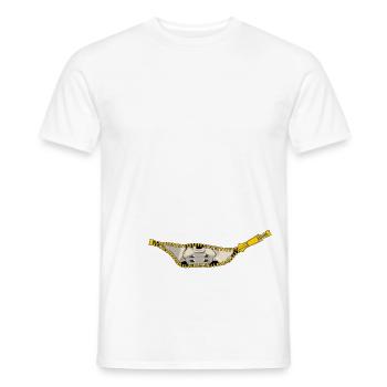 Bilck durch Reißverschluss auf Beckenknochen - Männer T-Shirt - Weiß - Vorne - AI Model Male 178 dark (178cm)