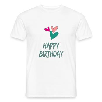 BIRTHDAY. HAPPY BIRTHDAY. HAPPY BIRTHDAY. - Men's T-Shirt - white - Front - AI Model Male 178 dark (178cm)