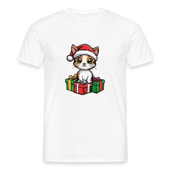 Cat Christmas Comic Gifts Head - Men's T-Shirt - white - Front - AI Model Male 178 dark (178cm)