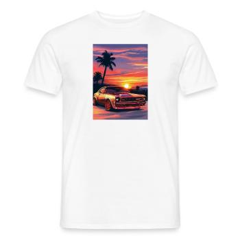 Voiture tuning dessin fond soleil couchant - T-shirt homme - blanc - Devant - AI Model Male 178 dark (178cm)