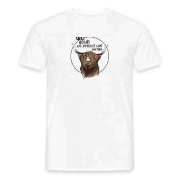 Slow down Cow Scottish Highland Cattle Gift - Men's T-Shirt - white - Front - AI Model Male 178 dark (178cm)