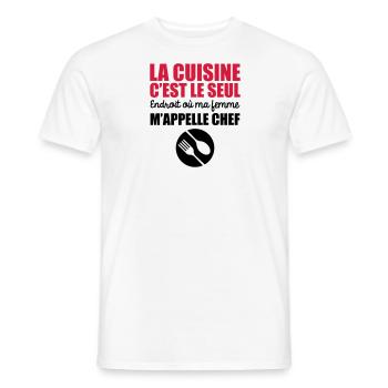 la cuisine seul endroit où ma femme m'appelle chef - T-shirt homme - blanc - Devant - AI Model Male 178 dark (178cm)