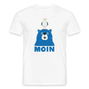 Blauer Bär mit Möwe Kopf Moin Hamburger Dialekt  - Männer T-Shirt - Weiß - Vorne - AI Model Male 178 dark (178cm)