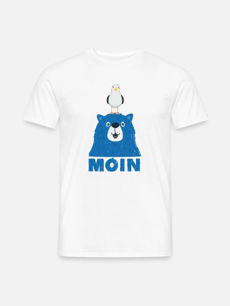Blauer Bär mit Möwe Kopf Moin Hamburger Dialekt - Männer T-Shirt - Weiß