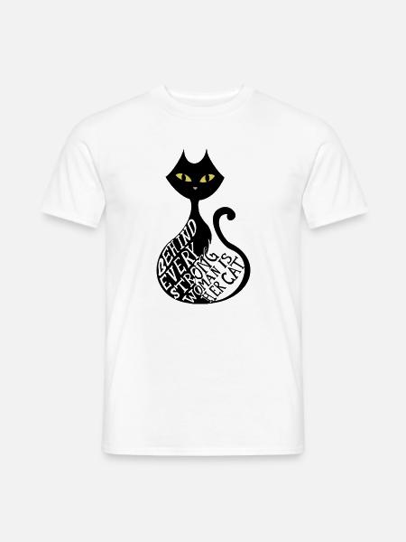 behind every strong woman is her cat - Männer T-Shirt - Weiß