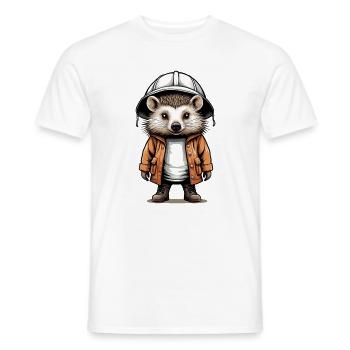 Cute hedgehog with expedition hat - Men's T-Shirt - white - Front - AI Model Male 178 dark (178cm)