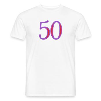 50. 50 YEARS. 50th ANNIVERSARY. 50 YEARS ANNIVERSARY. - Men's T-Shirt - white - Front - AI Model Male 178 dark (178cm)