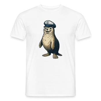Sceau avec casquette de capitaine - T-shirt homme - blanc - Devant - AI Model Male 178 dark (178cm)