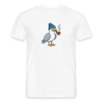 Comic Nordsee Möwe mit Beanie Mütze raucht Pfeife - Männer T-Shirt - Weiß - Vorne - AI Model Male 178 dark (178cm)