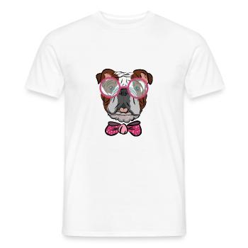 Bulldog with glasses and bow, gift idea - Men's T-Shirt - white - Front - AI Model Male 178 dark (178cm)