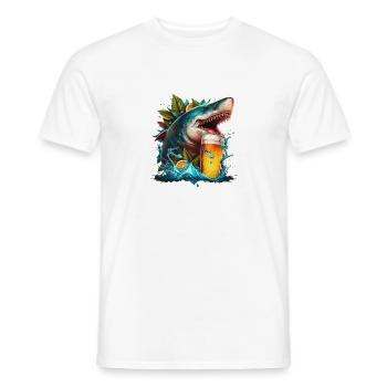 Cool shark buvant de la bière - T-shirt homme - blanc - Devant - AI Model Male 178 dark (178cm)