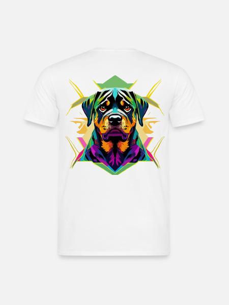 Farbintensiver Rottweiler mit geometrischem Design - Männer T-Shirt - Weiß