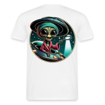 Außerirdischer Detektiv im UFO-Licht - Männer T-Shirt - Weiß - Hinten - AI Model Male 178 dark (178cm)