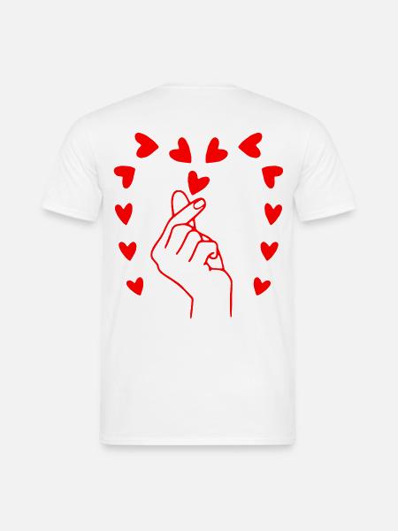 Finger Heart Love – Minimal Red Line Art Design - Männer T-Shirt - Weiß