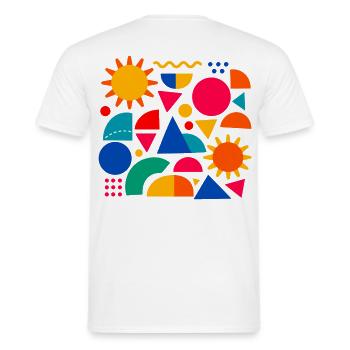 Geometrische Farbexplosion: Sonnige Formen - Männer T-Shirt - Weiß - Hinten - AI Model Male 178 dark (178cm)
