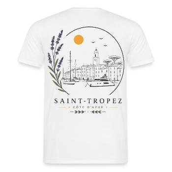 Saint-Tropez Hafen Blick - Männer T-Shirt - Weiß - Hinten - AI Model Male 178 dark (178cm)